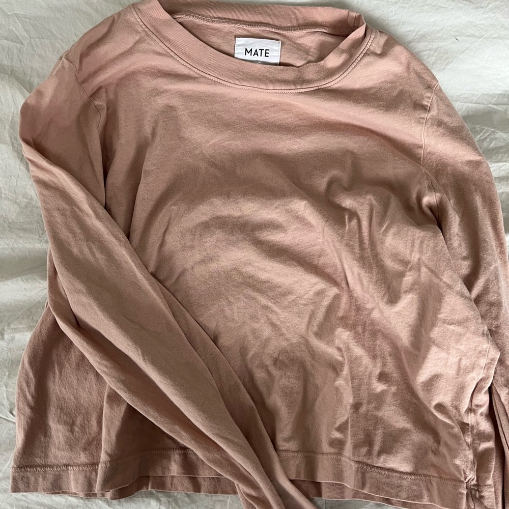Mate the label Organic Cotton Long Sleeve Crop Tee - ROSE